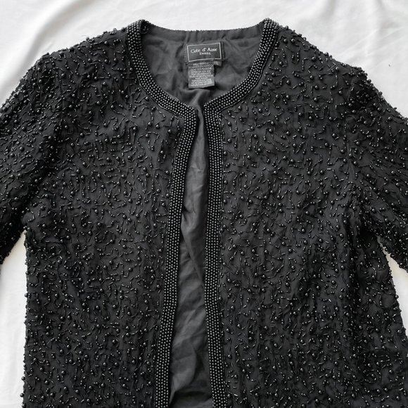 80s Black Silk Beaded Cardigan - Picture 3 of 4